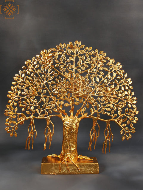 20" Gold Plated Banyan Tree With Birds | Brass