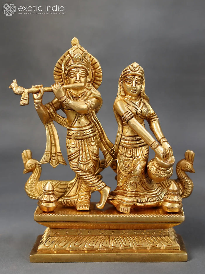Krishna Playing Flute With Radha Handmade Brass Sculpture