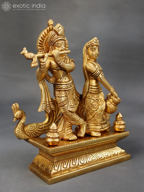 Krishna Playing Flute With Radha | Brass Sculpture