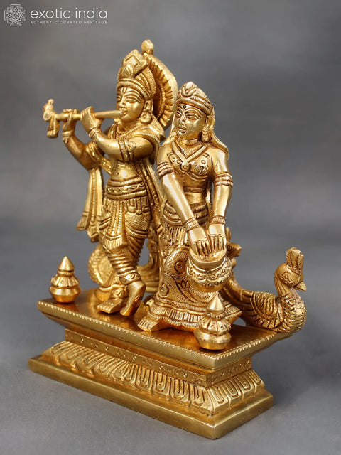 Krishna Playing Flute With Radha | Brass Sculpture