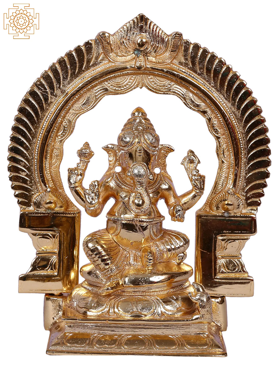8" Handmade Brass Lord Ganesha Statue With Arch