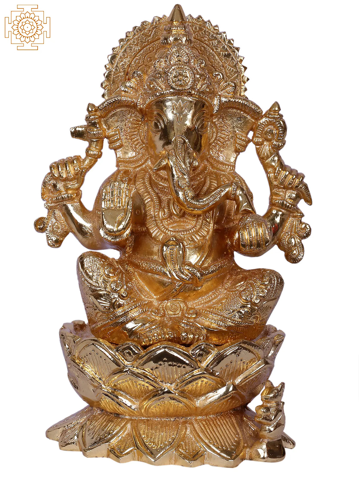 9" Brass Lord Ganpati Sculpture Seated on Lotus