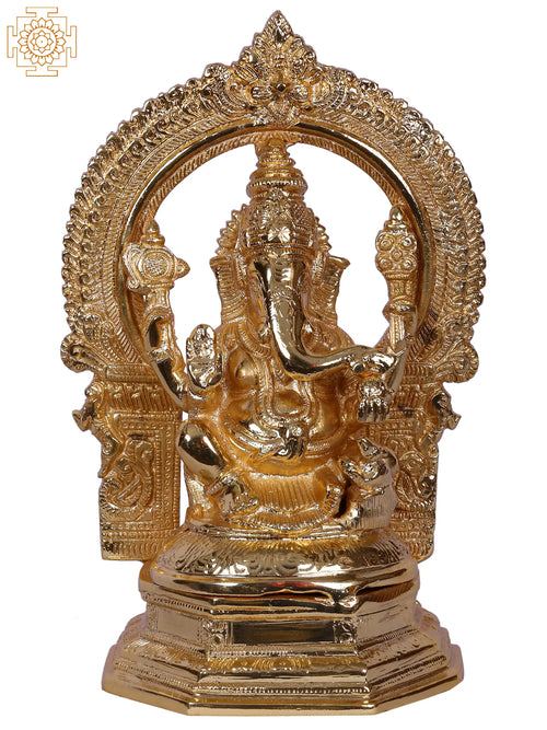 9" Lord Ganesha Brass Idol with Arch for Pooja