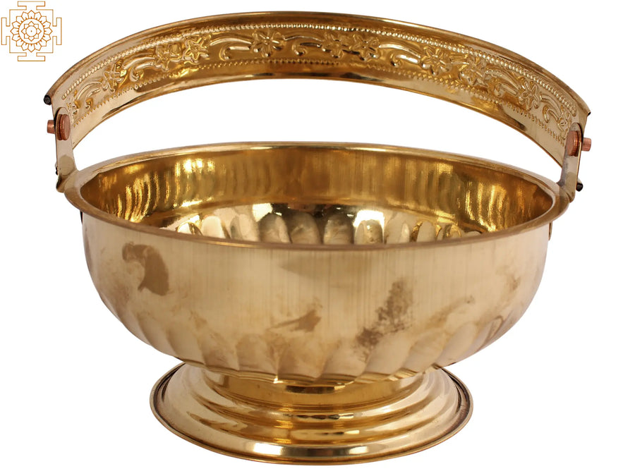 Handmade Brass Pooja Flower Bucket for Ritual Home Decor