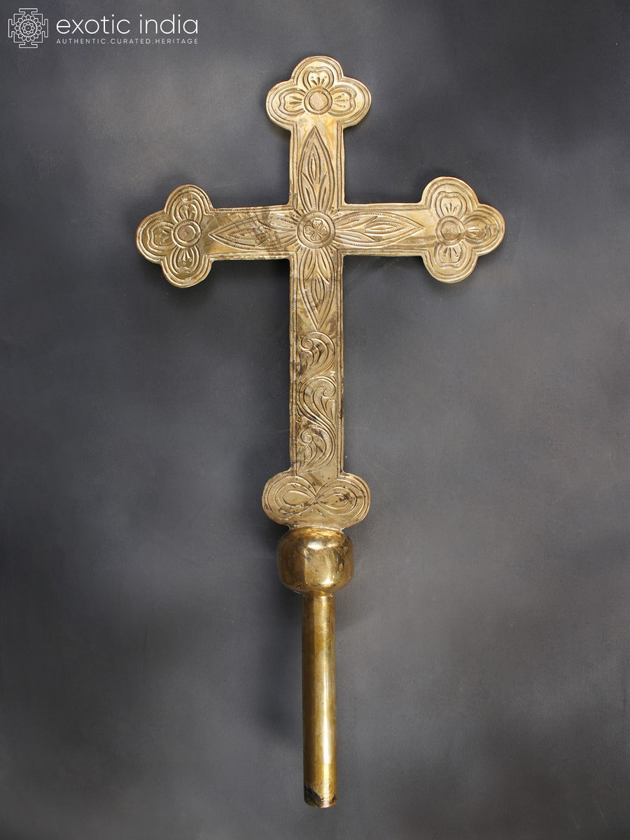 Brass Jesus Cross Procession Standard Statue