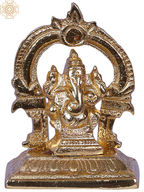 2" Small Lord Vinayagar Gold Plated Brass Statue with Arch