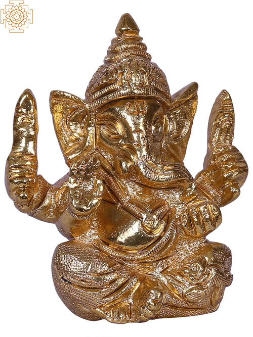 2" Small Lord Ganpati Gold Plated Brass Idol for Pooja