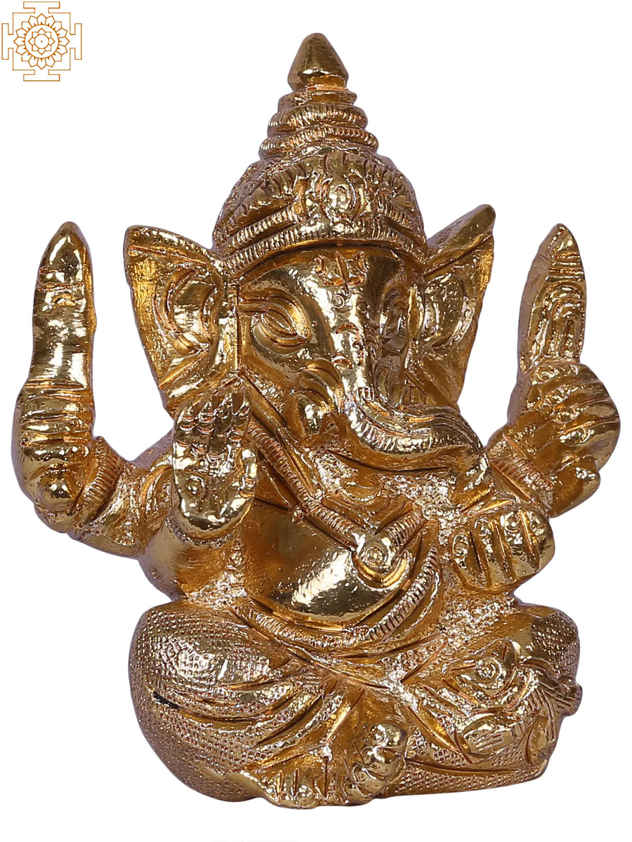 2" Small Lord Ganpati Gold Plated Brass Idol for Pooja