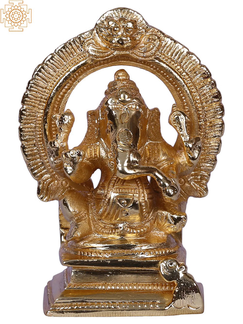 3" Small Gold-Plated Ganesha Idol with Arch Brass Statue