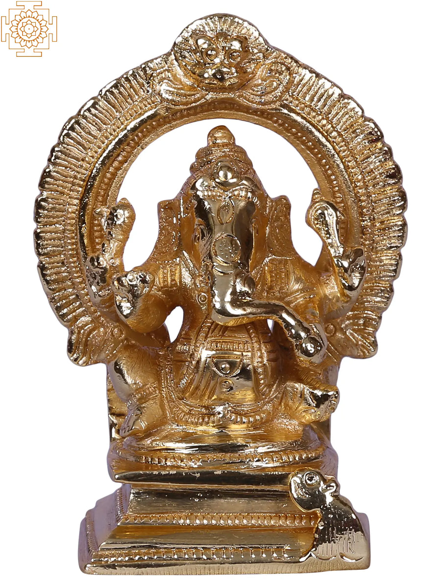 3" Small Gold-Plated Ganesha Idol with Arch Brass Statue