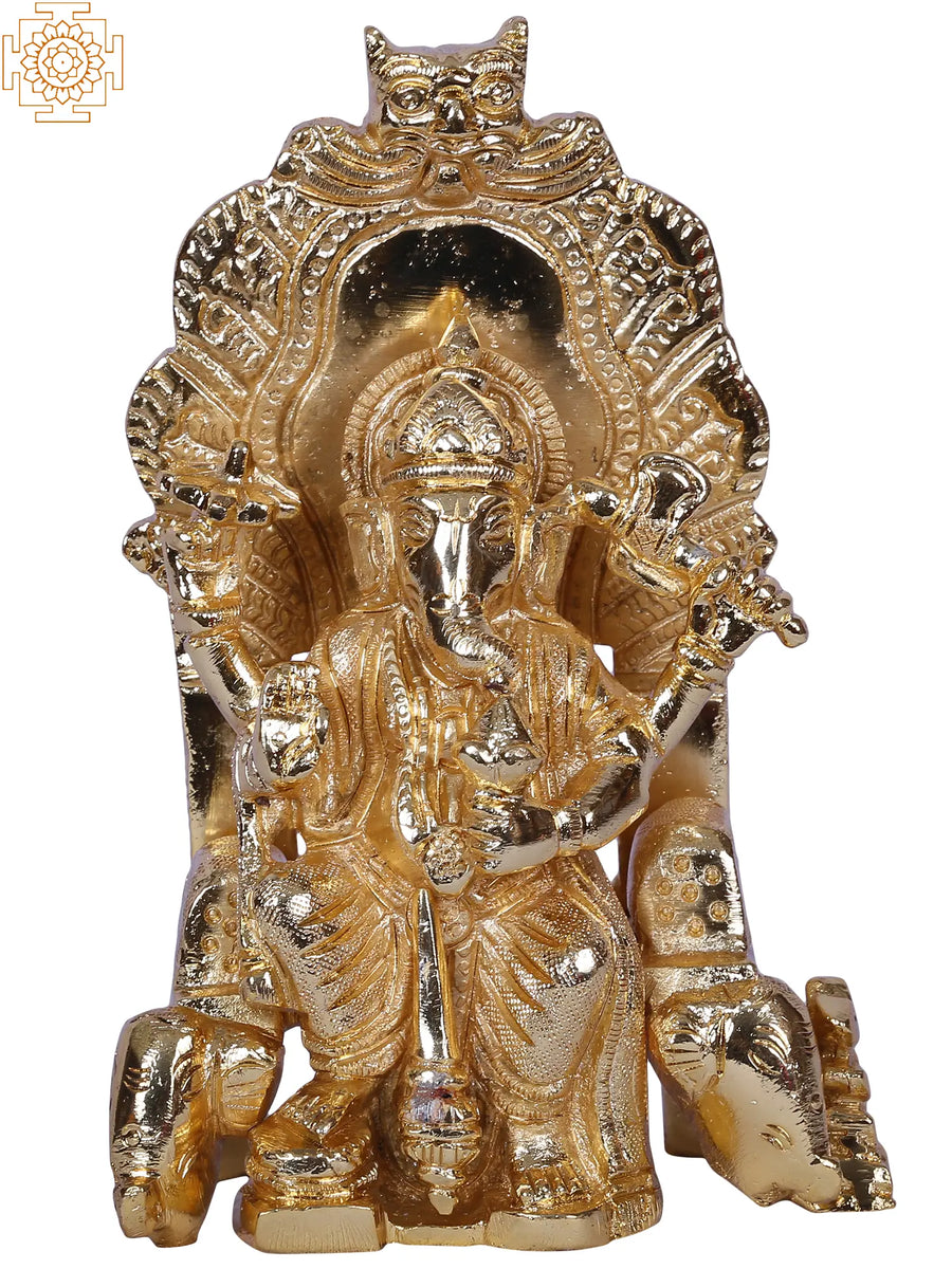 5" Gold Plated Brass Ganesha Idol for Pooja