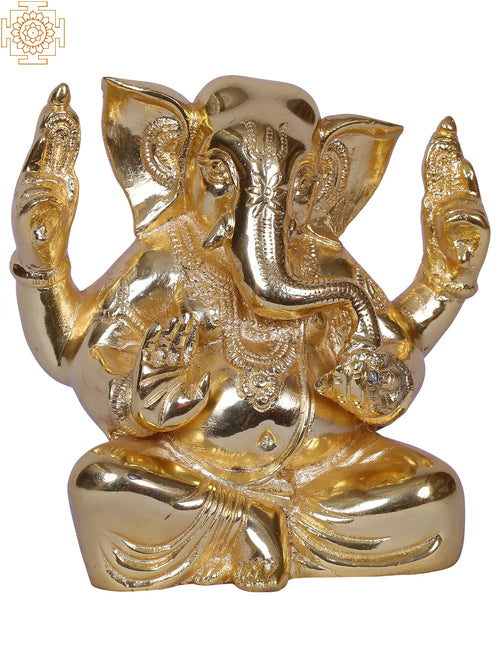 6" Sitting Lord Ganesh Gold-Plated Brass Idol for Home Pooja