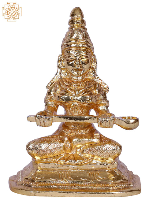 3" Goddess Annapurna Seated Brass Idol with Gold Plating