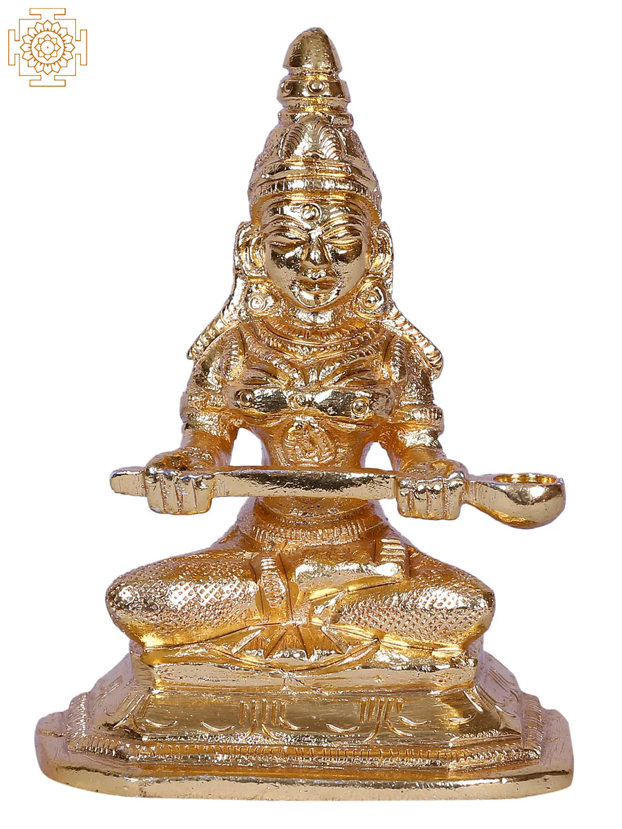 3" Goddess Annapurna Seated Brass Idol with Gold Plating