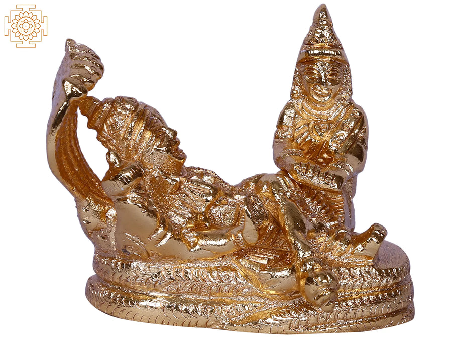 2" Gold Plated Brass Vishnu and Lakshmi Statue for Pooja
