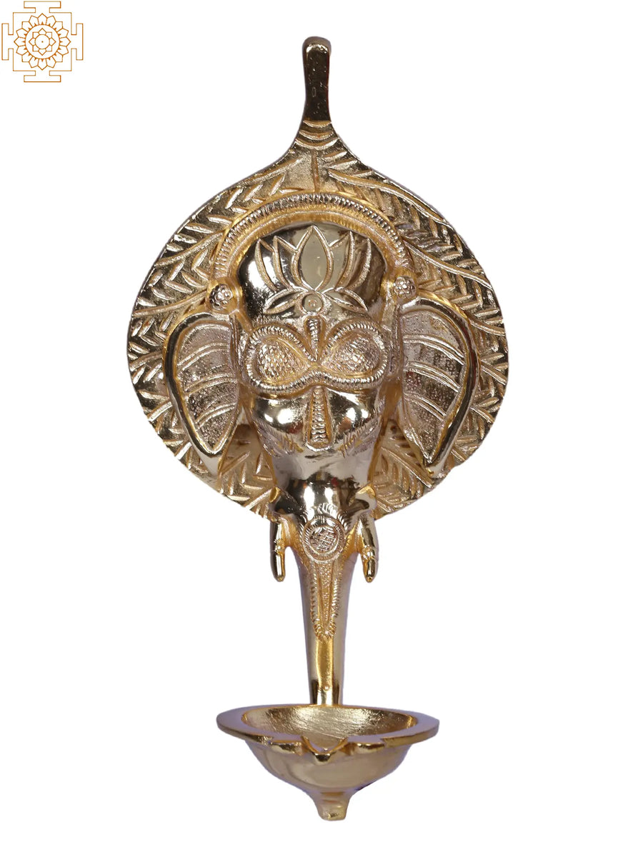 God Ganesha Brass Wall Hanging Diya for Pooja