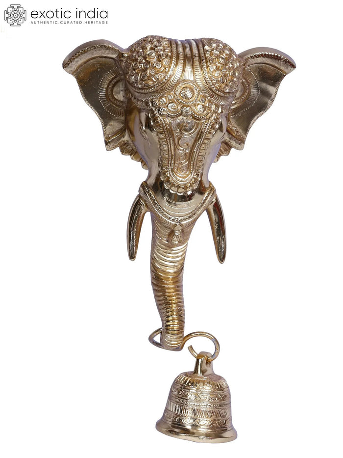 Wall Hanging Ganesha Bell in Gold Plated Brass