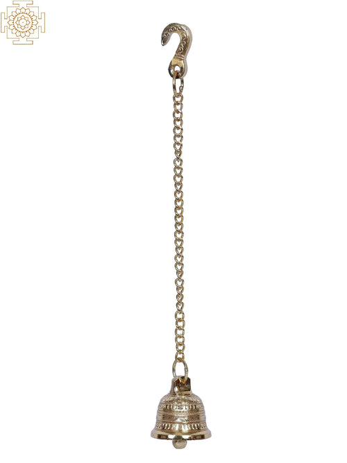 Hanging Brass Bell with Chain Gold Plated Statue