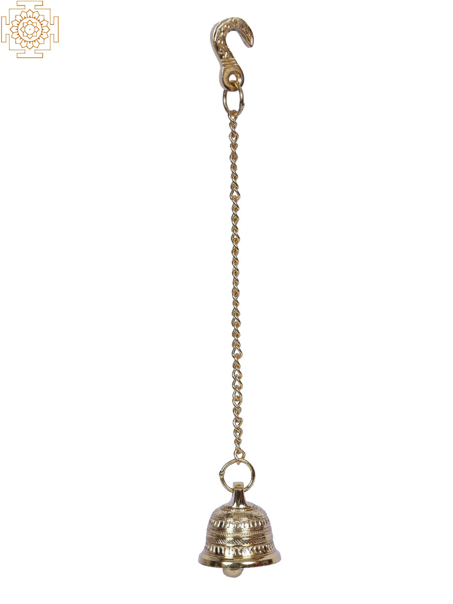 30" Large Brass Hanging Bell with Chain Gold Plated