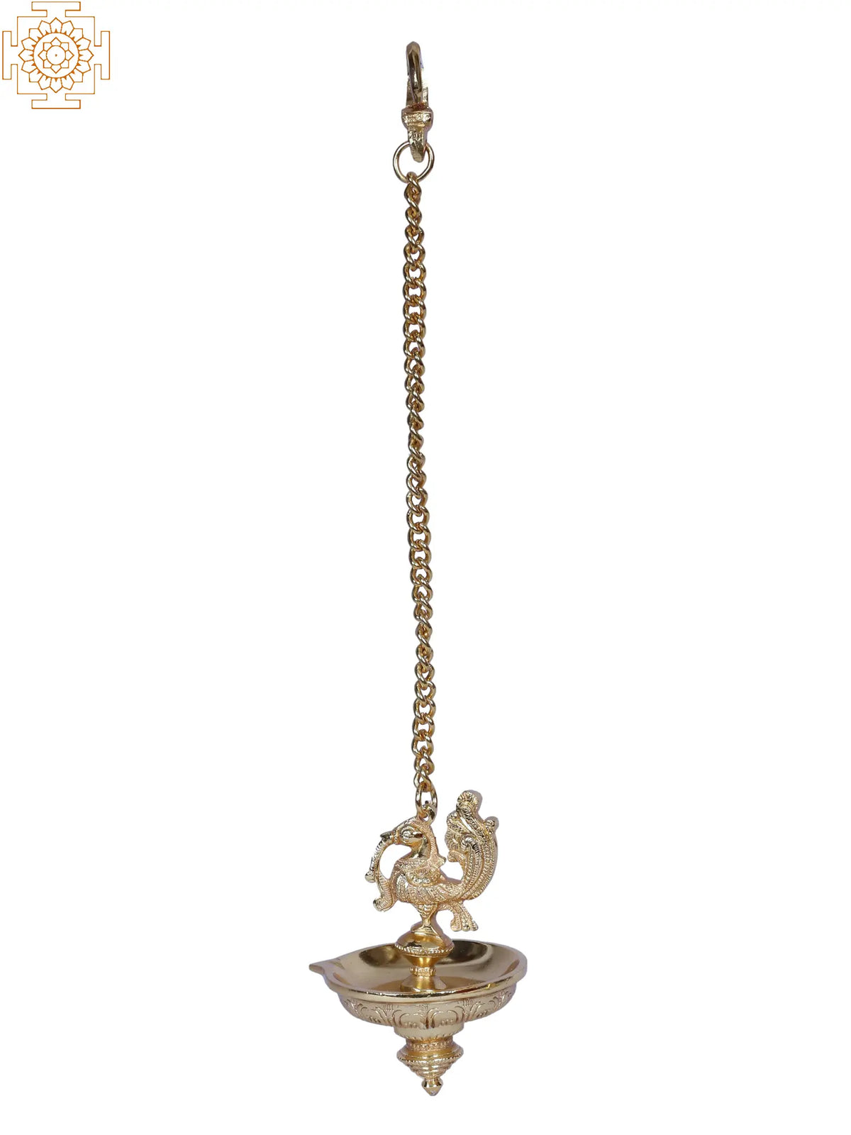 Hanging Peacock Brass Lamp with Chain | Gold Plated