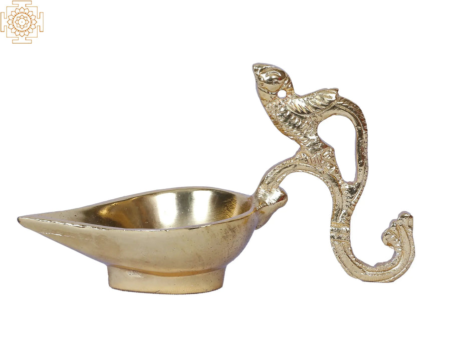 Brass Peacock Ritual Lamp with Gold Plating for Pooja