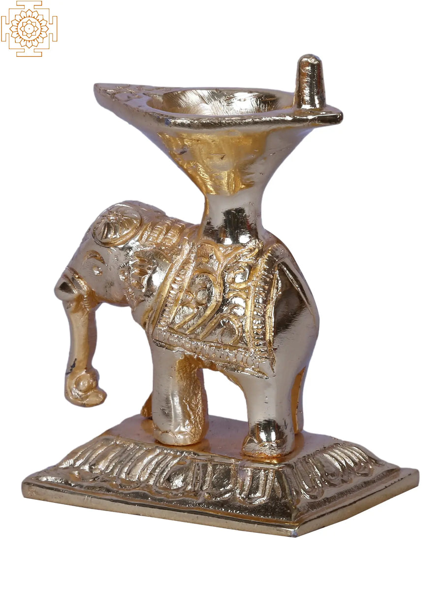 3" Gold Plated Brass Elephant Lamp for Home Decor