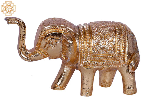 2" Small Walking Baby Elephant Gold-Plated Brass Statue for Home Decor