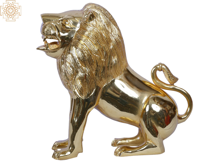 Seated Lion Brass Statue Gold Plated Handmade Home Decor
