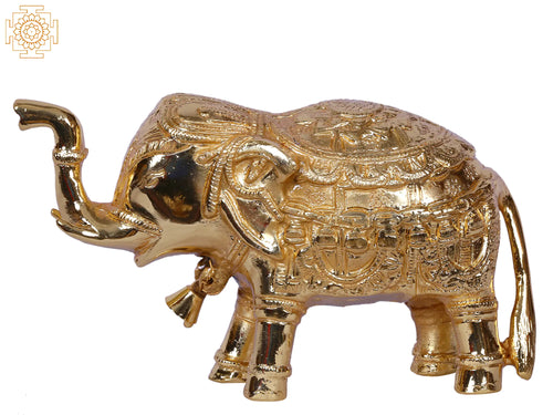 5" Handmade Gold-Plated Brass Standing Elephant Statue
