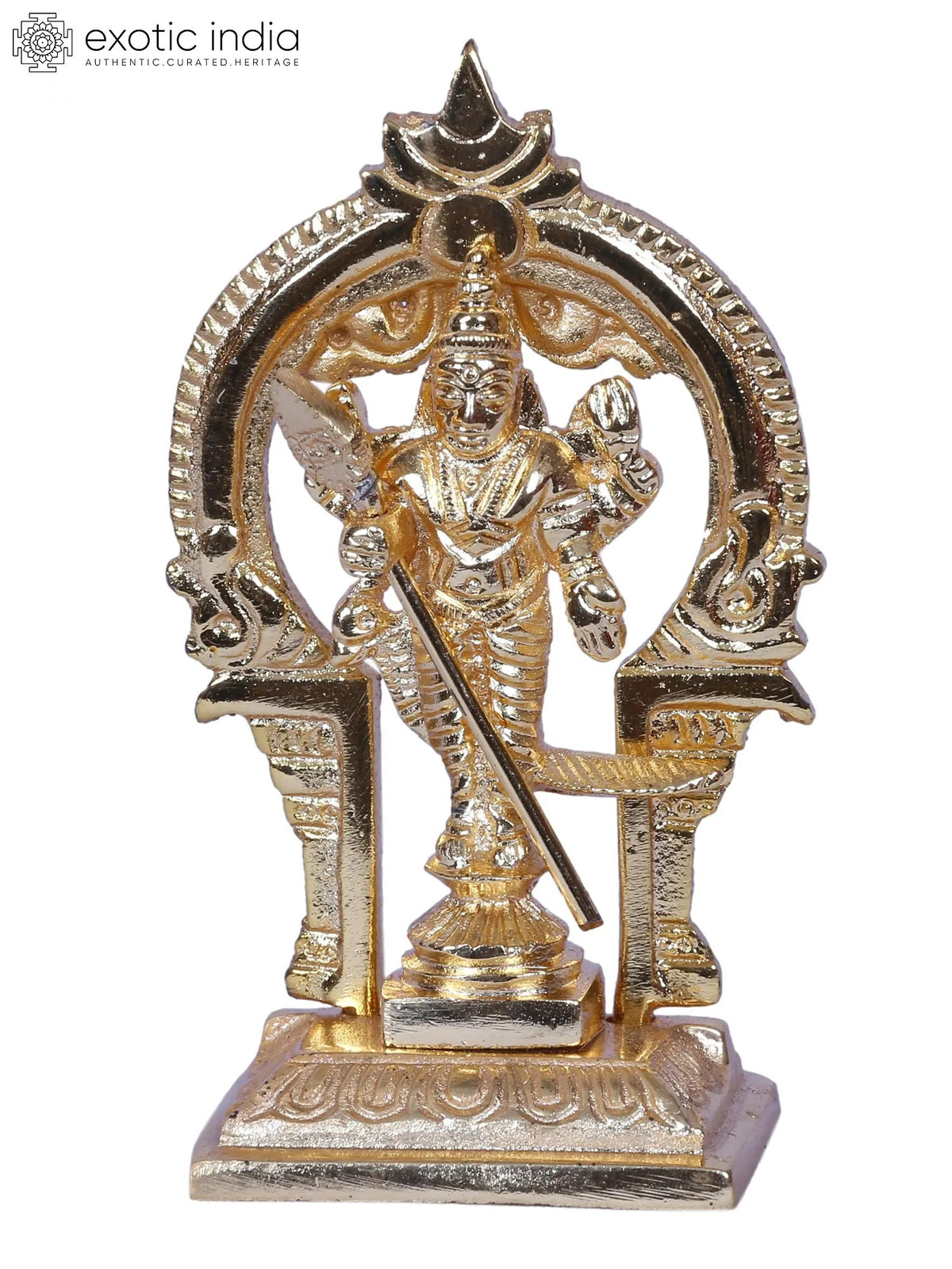 4" Thiruvachi Murugar Brass Idol with Gold Plated Finish