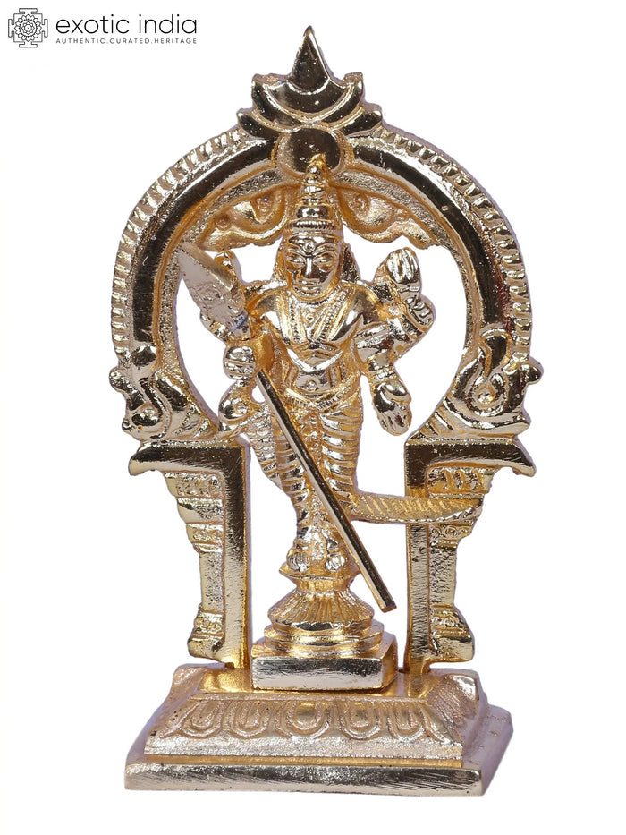 4" Thiruvachi Murugar Brass Idol with Gold Plated Finish