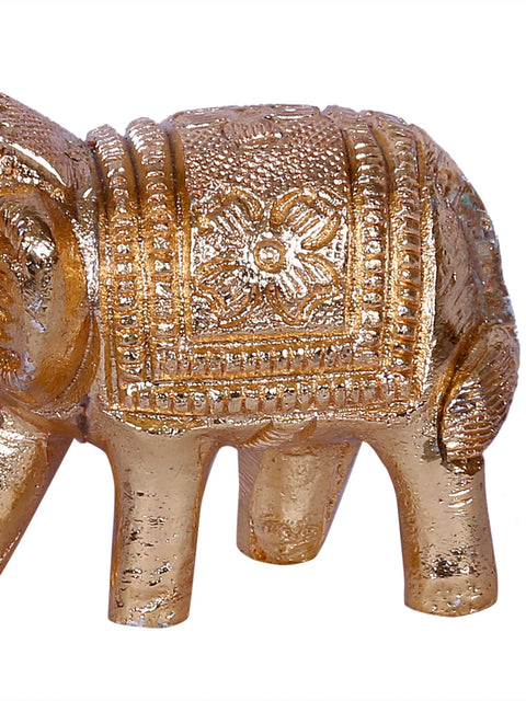 2'' Small Walking Baby Elephant Figurine | Gold-Plated Brass Statue