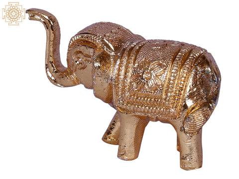 2'' Small Walking Baby Elephant Figurine | Gold-Plated Brass Statue