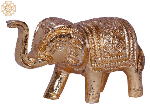 2'' Small Walking Baby Elephant Figurine | Gold-Plated Brass Statue