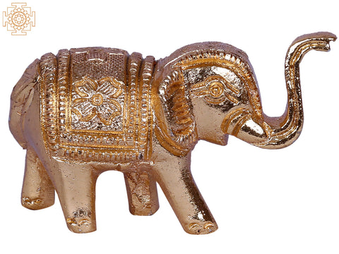 2'' Small Walking Baby Elephant Figurine | Gold-Plated Brass Statue