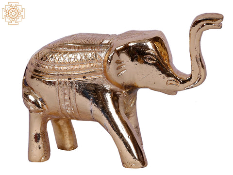 2'' Small Walking Elephant Statue | Gold-Plated Brass Idol
