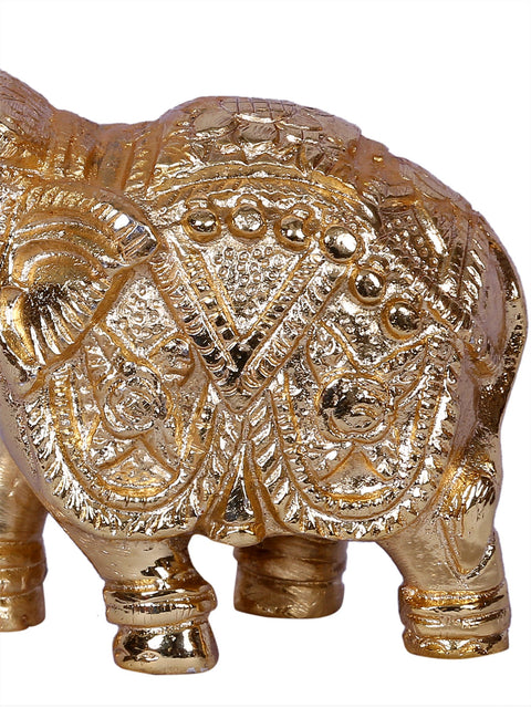 2'' Small Elephant With Coconut | Gold-Plated Brass