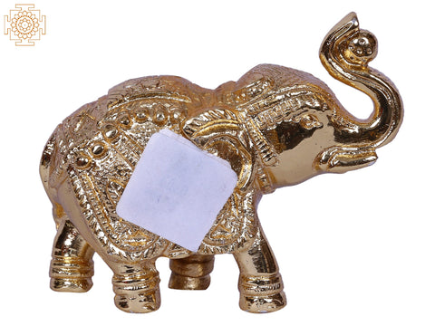 2'' Small Elephant With Coconut | Gold-Plated Brass