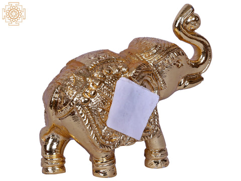 2'' Small Elephant With Coconut | Gold-Plated Brass