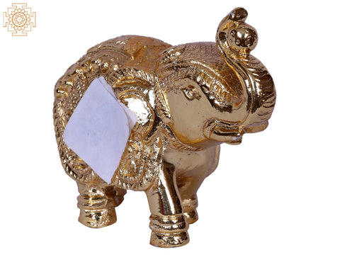 2'' Small Elephant With Coconut | Gold-Plated Brass