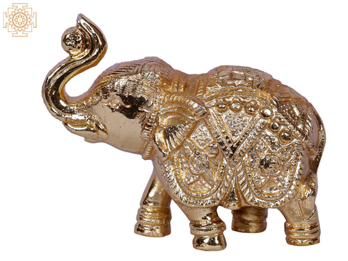 2" Small Elephant With Coconut Gold-Plated Brass Idol