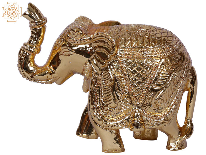 4" Gold-Plated Brass Elephant Statue Traditional Dressed