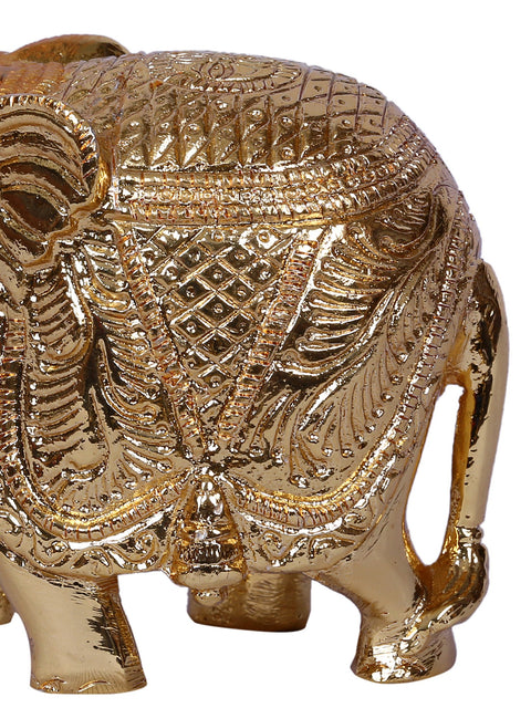 4'' Small Traditional Dressed Elephant | Gold-Plated Brass