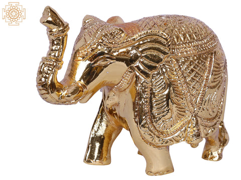 4'' Small Traditional Dressed Elephant | Gold-Plated Brass