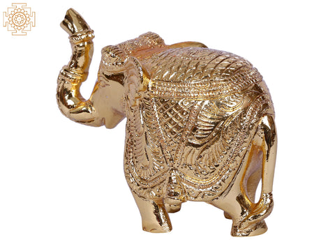 4'' Small Traditional Dressed Elephant | Gold-Plated Brass