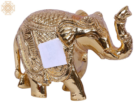 4'' Small Traditional Dressed Elephant | Gold-Plated Brass