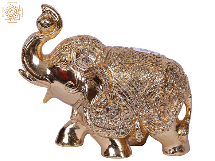 4" Gold-Plated Brass Elephant Playing With Ball Statue