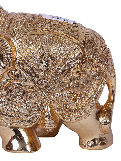 4'' Small Elephant With Playing With Ball | Gold-Plated Brass