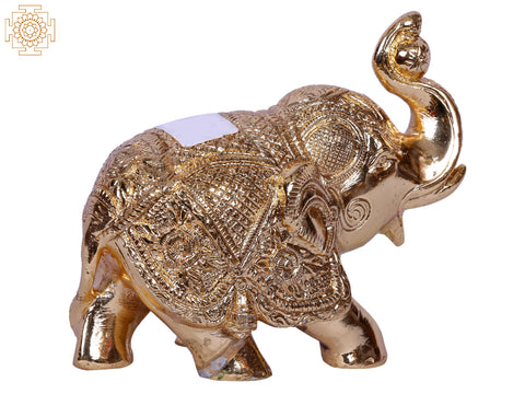 4'' Small Elephant With Playing With Ball | Gold-Plated Brass