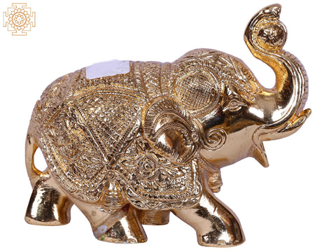 4'' Small Elephant With Playing With Ball | Gold-Plated Brass